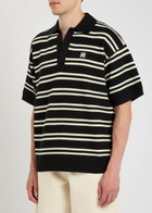 Amiri Striped Logo-embroidered Knit Polo Shirt Black