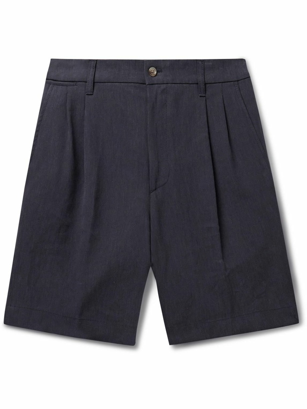 Photo: Dunhill - Straight-Leg Pleated Linen Bermuda Shorts - Blue
