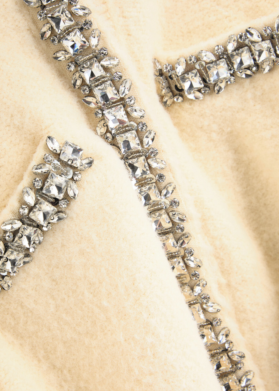 Self-portrait Crystal-embellished Knitted Cardigan Cream