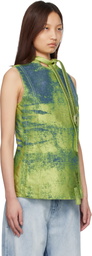 Diesel Green Belted Satin Denim Vest