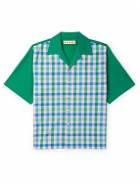 Marni - Convertible-Collar Logo-Embroidered Checked Cotton-Poplin Shirt - Blue