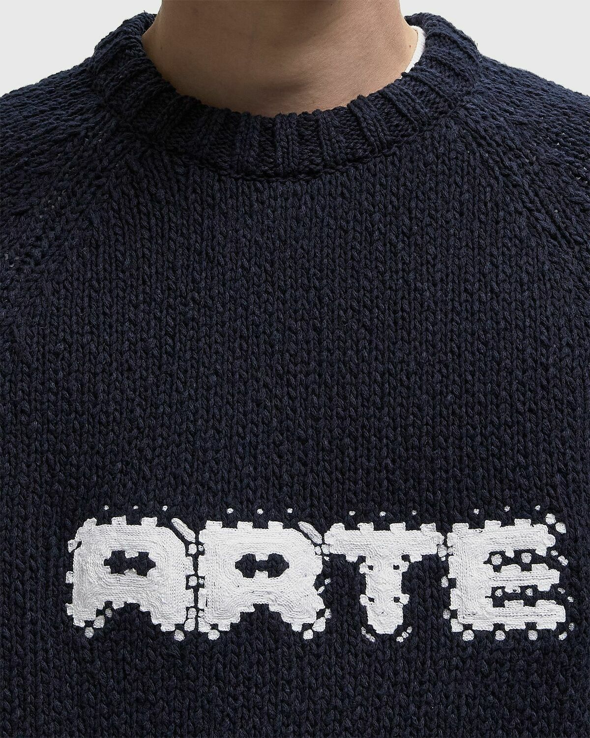 Arte Antwerp Pixel Front Knit Blue Mens Pullover