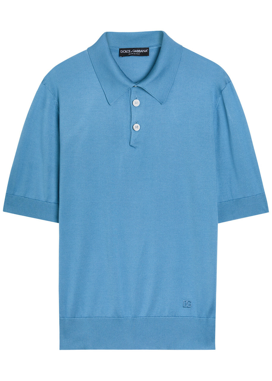 Dolce & Gabbana Logo-embroidered Silk Polo Shirt Blue