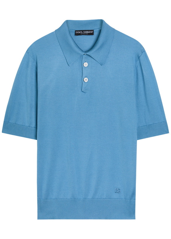 Photo: Dolce & Gabbana Logo-embroidered Silk Polo Shirt Blue