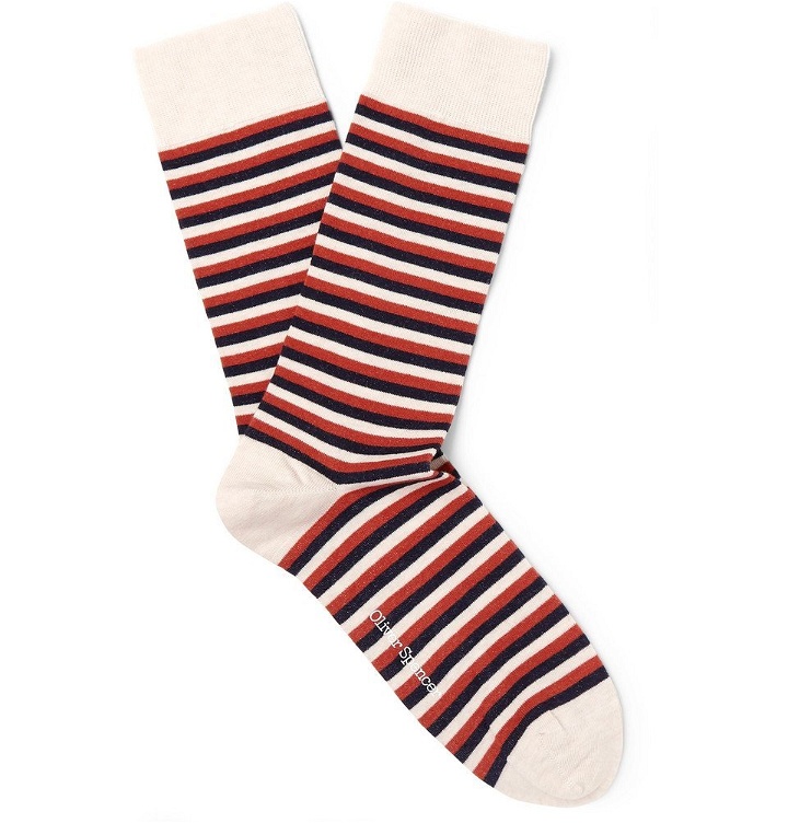 Photo: Oliver Spencer Loungewear - Miller Striped Stretch Cotton-Blend Socks - Red