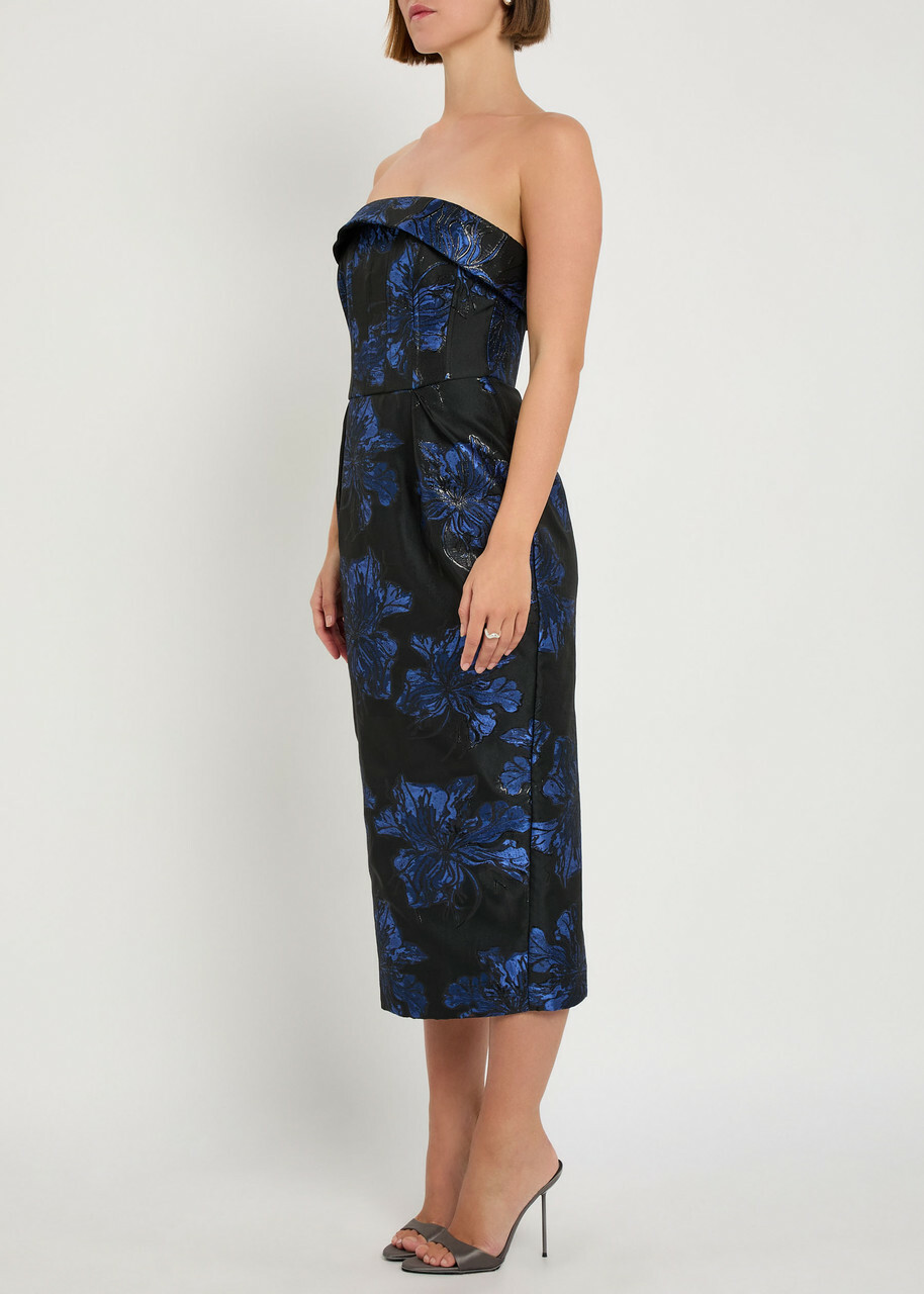 Rebecca Vallance Alexandra Floral-jacquard Woven Midi Dress Navy