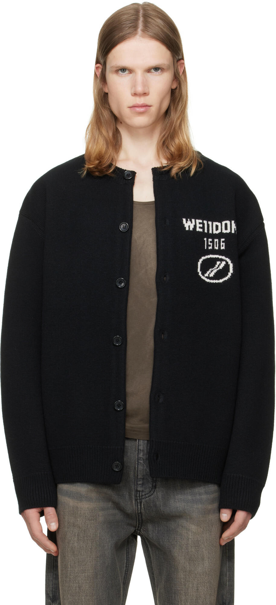 We11done Black Logo Classic Cardigan