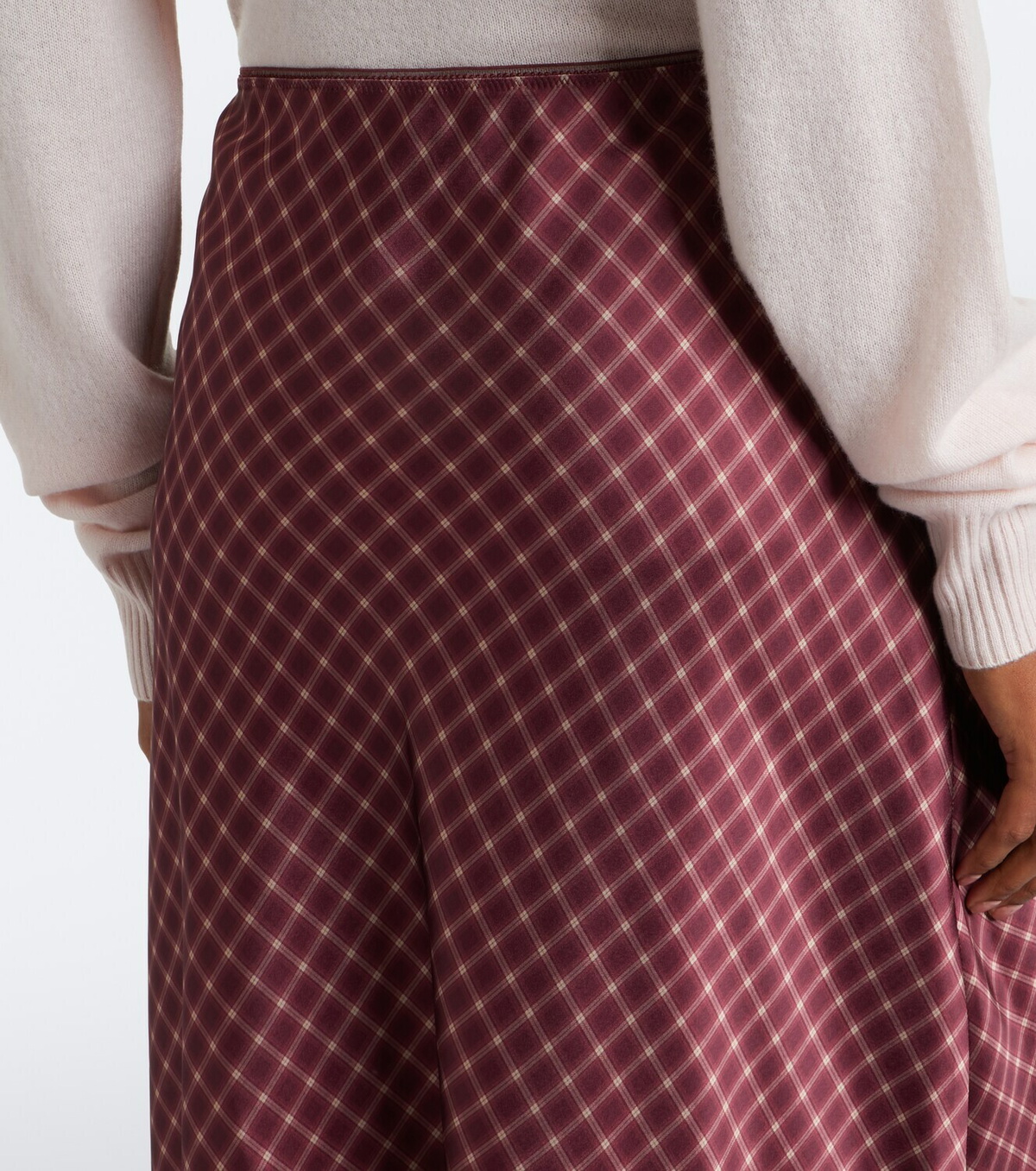 Vince Plaid satin midi skirt