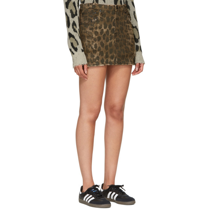 R13 Brown Denim Leopard Miniskirt R13