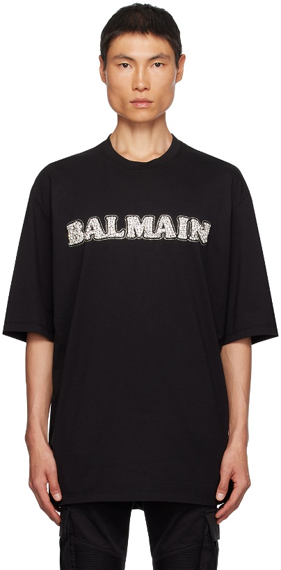 Photo: Balmain Black Rhinestone T-Shirt