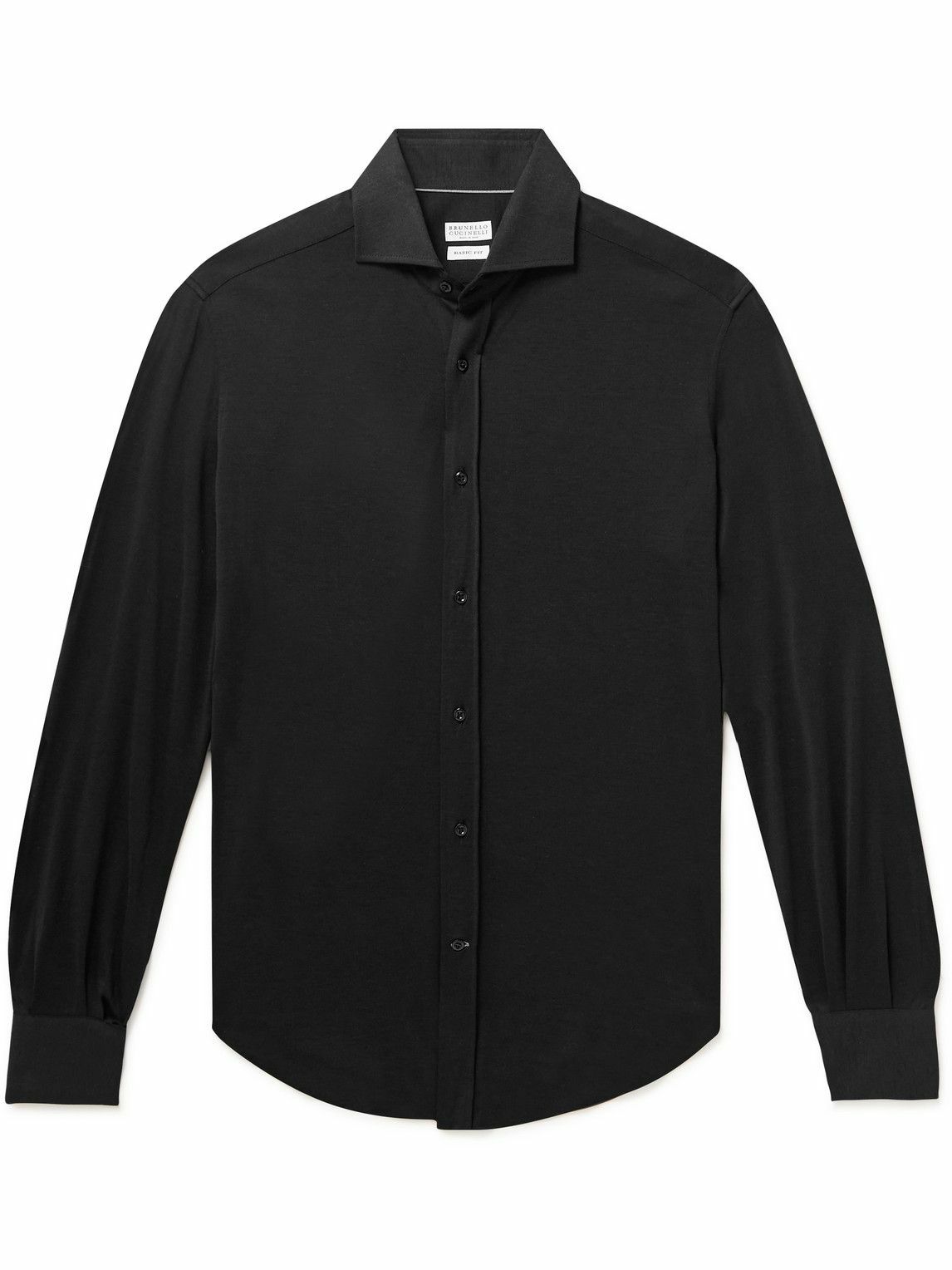 Brunello Cucinelli - Cutaway-Collar Silk and Cotton-Blend Shirt - Black