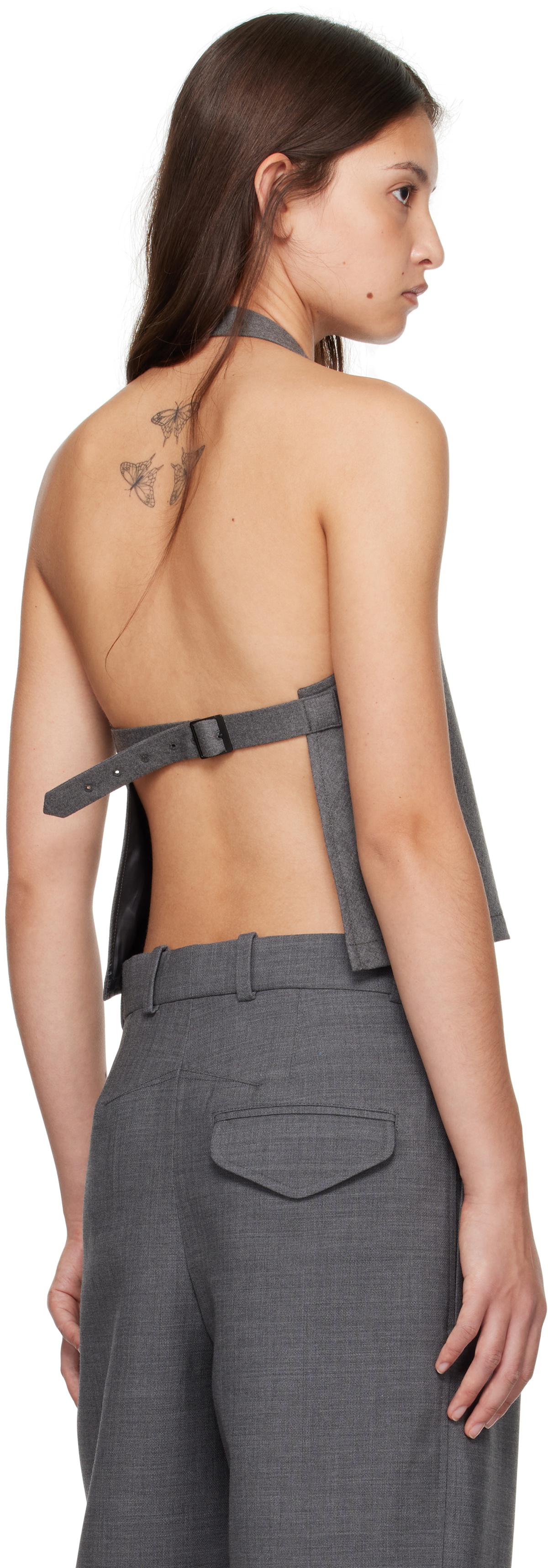 WARDROBE.NYC Gray Backless Halter Tank Top
