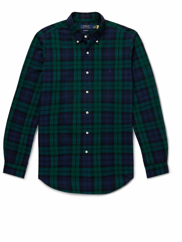 Photo: Polo Ralph Lauren - Button-Down Collar Logo-Embroidered Checked Cotton Oxford Shirt - Blue