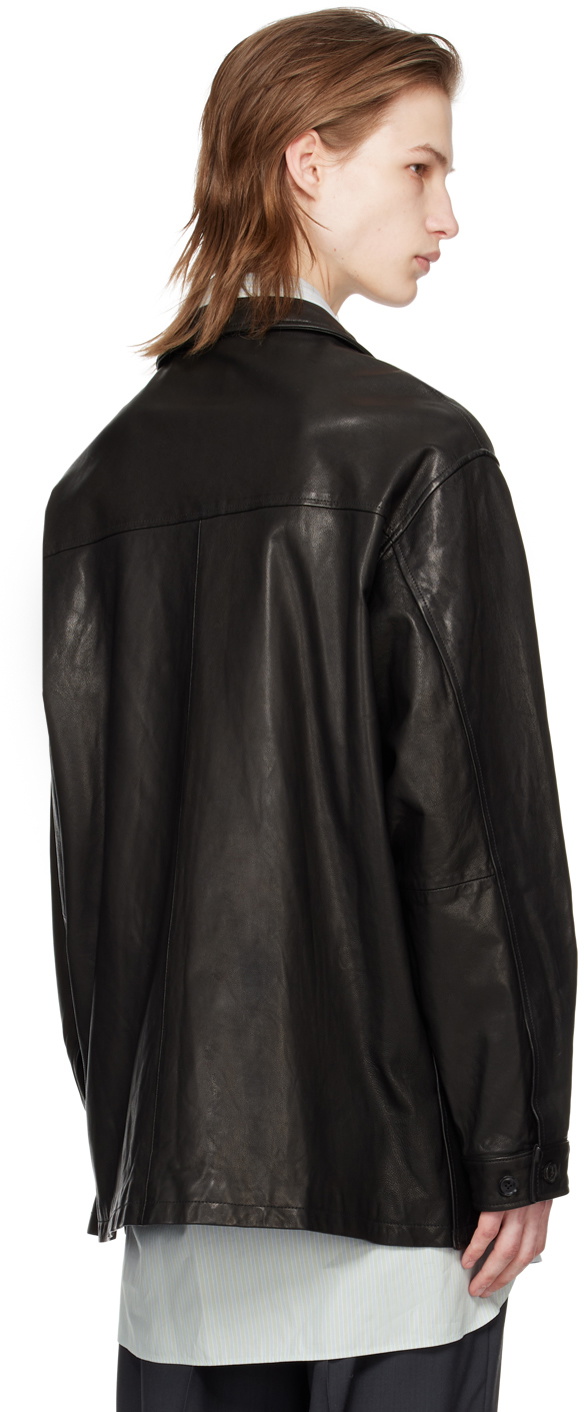 YOKE Black Vented Leather Jacket