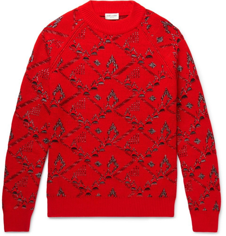 Photo: Saint Laurent - Wool-Blend Jacquard Sweater - Men - Red
