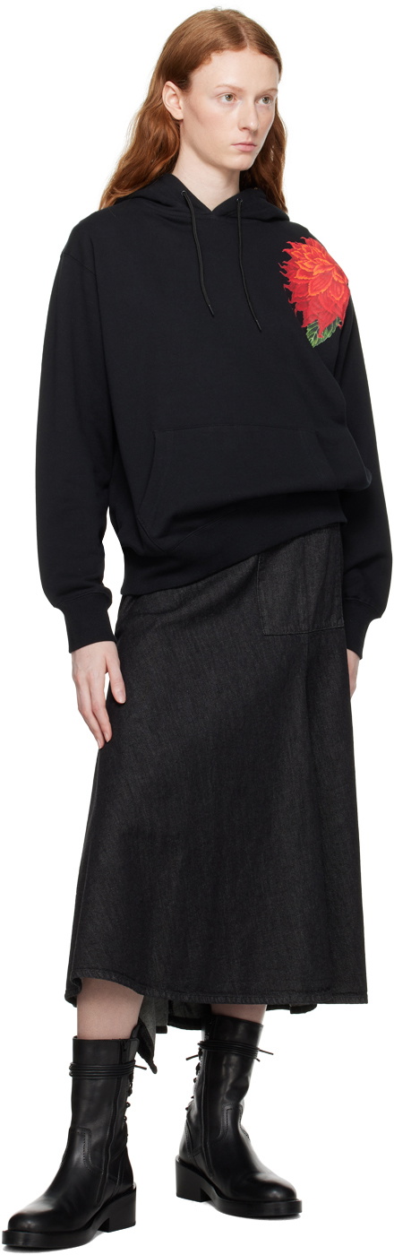 Yohji Yamamoto Black Asymmetrical Denim Midi Skirt