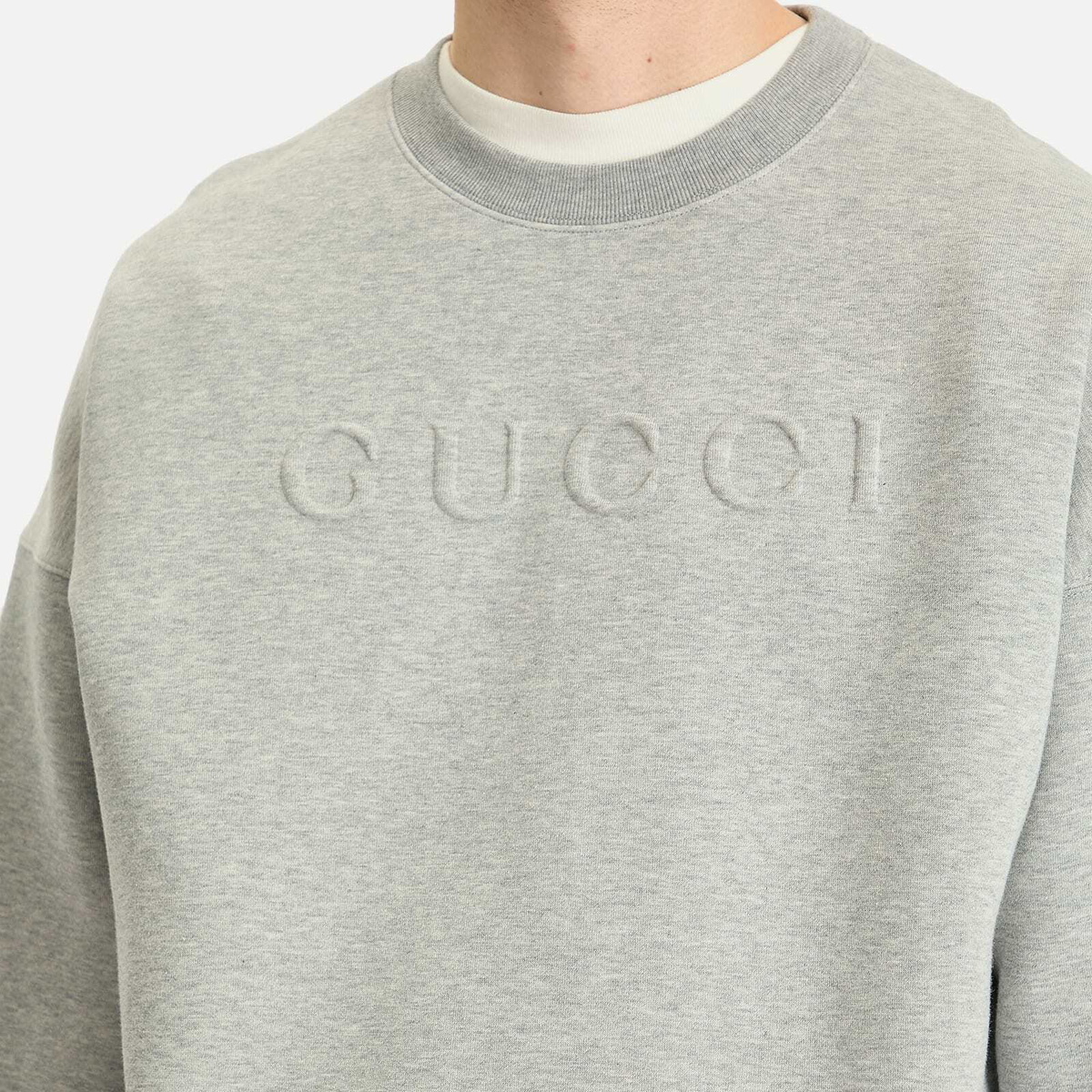 Gucci Men's Embossed Logo Sweatshirt in Grey Melange/Mix