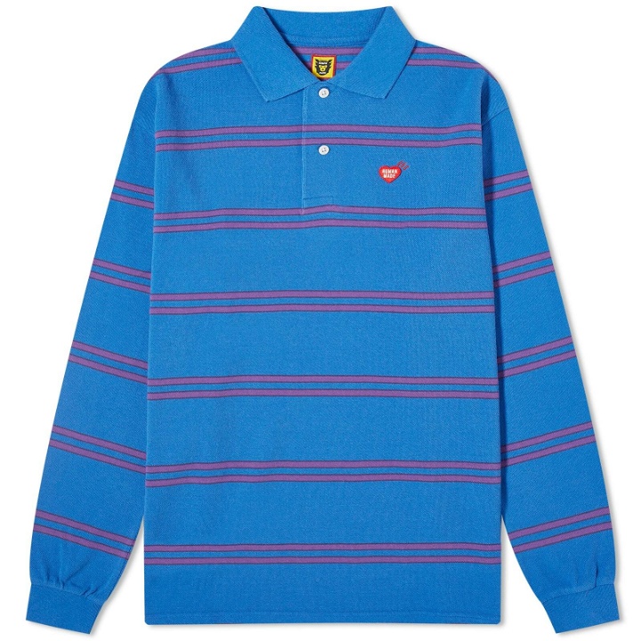 Photo: Human Made Men's Long Sleeve Striped Polo Shirt in Blue