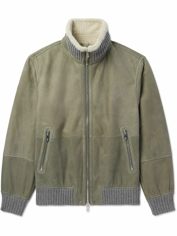 Photo: Brunello Cucinelli - Ribbed Cashmere-Trimmed Shearling Jacket - Green