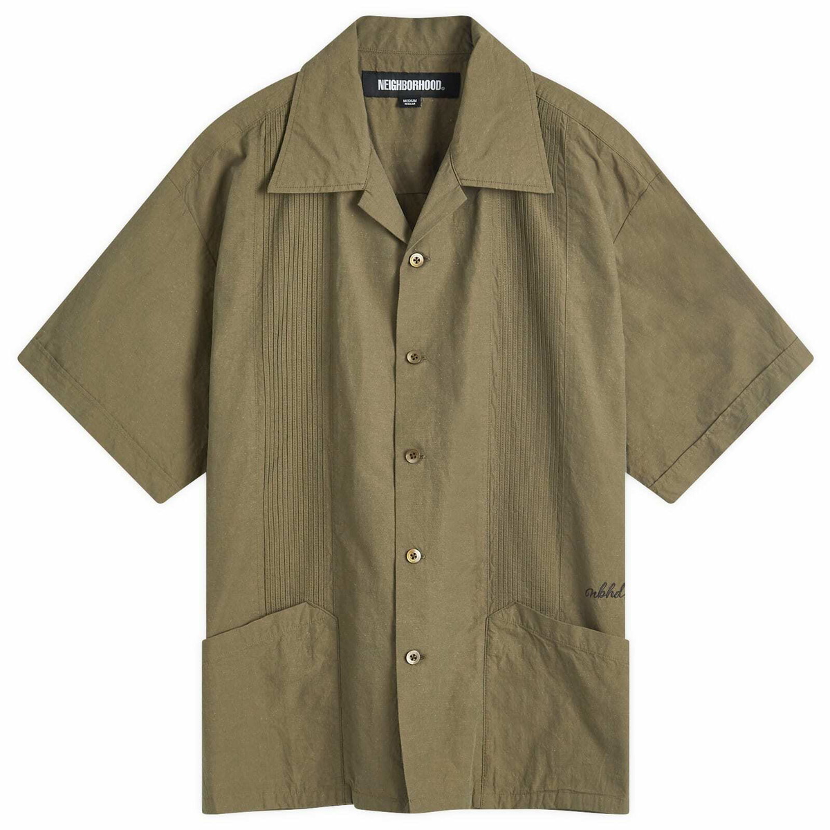 Neighborhood Men's Guayabera Vacation Shirt in Olive Drab Neighborhood