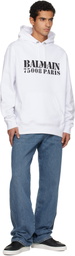 Balmain White 'Balmain' Stamp Printed Hoodie