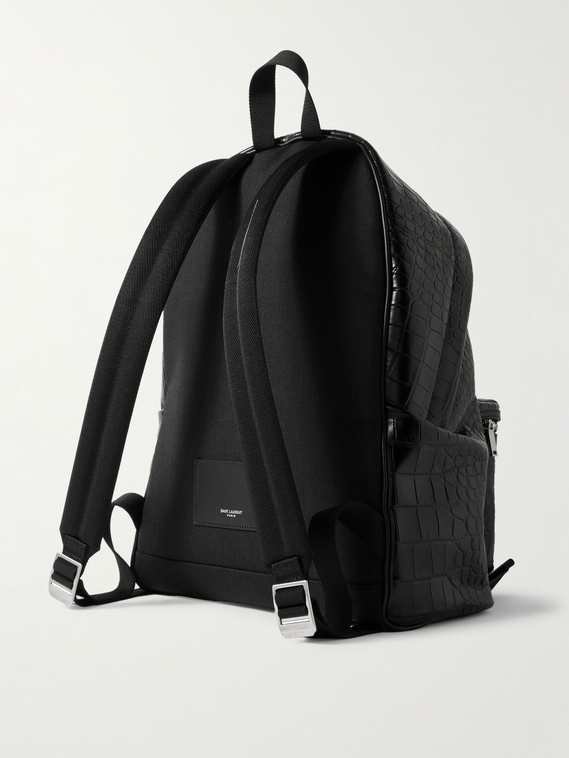 SAINT LAURENT - City Croc-Effect Glossed-Leather Backpack