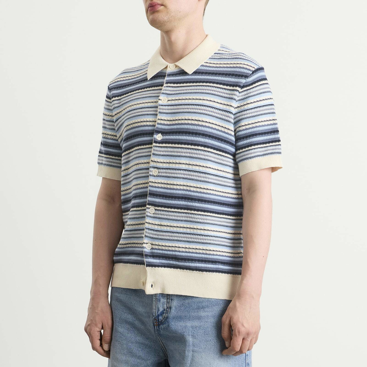 NN07 Men's Nolan Stripe Polo Cardigan in Navy Multi