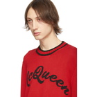 Alexander McQueen Red and Black Logo Varsity Sweater