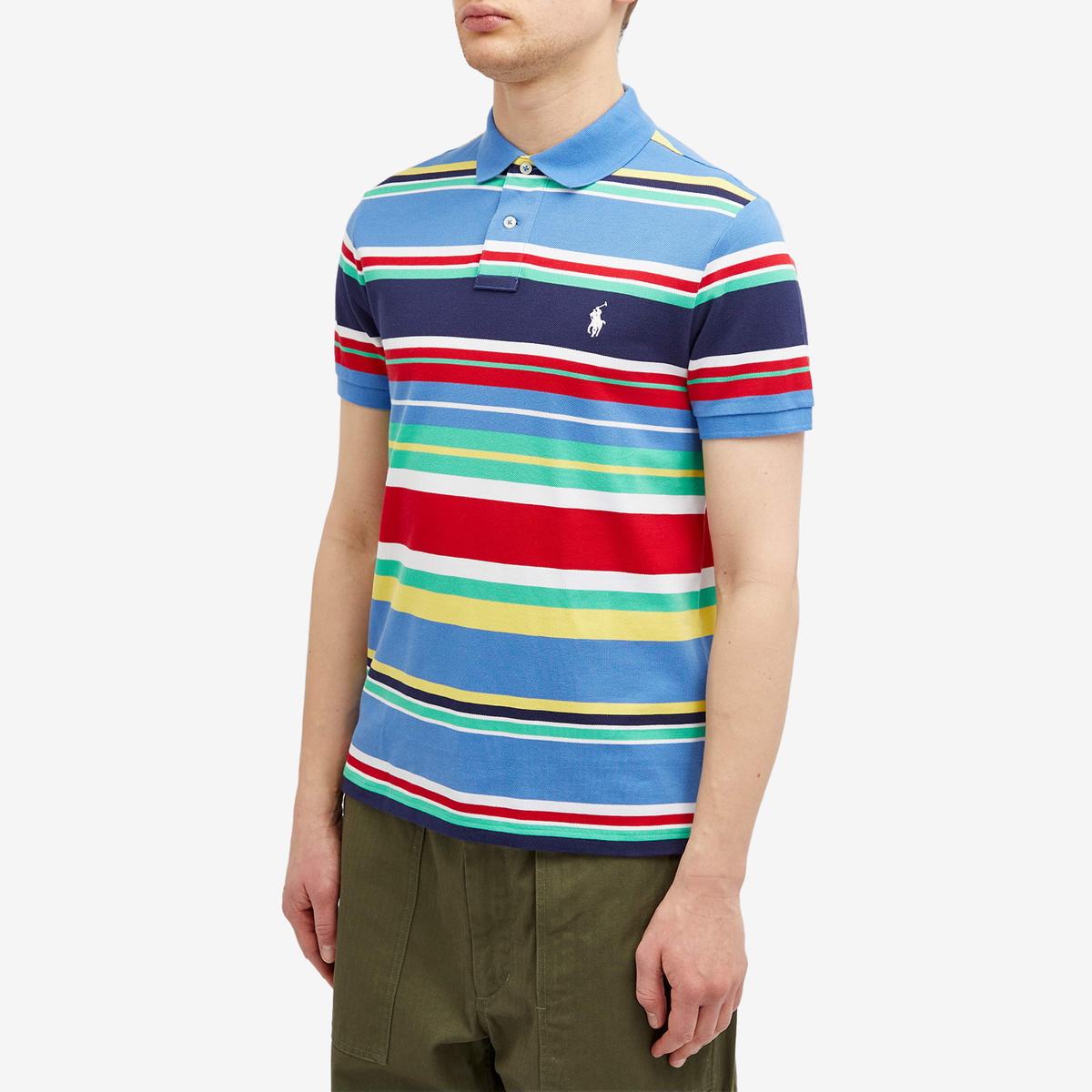 Polo Ralph Lauren Men's Striped Jersey Pocket Polo Shirt Blue Size Medium