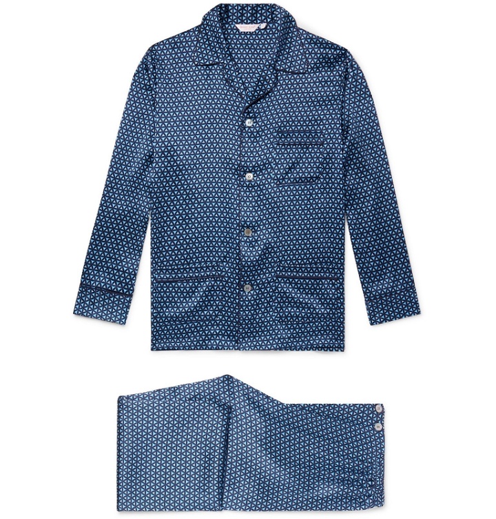 Photo: Derek Rose - Brindisi Printed Silk Pyjama Set - Blue