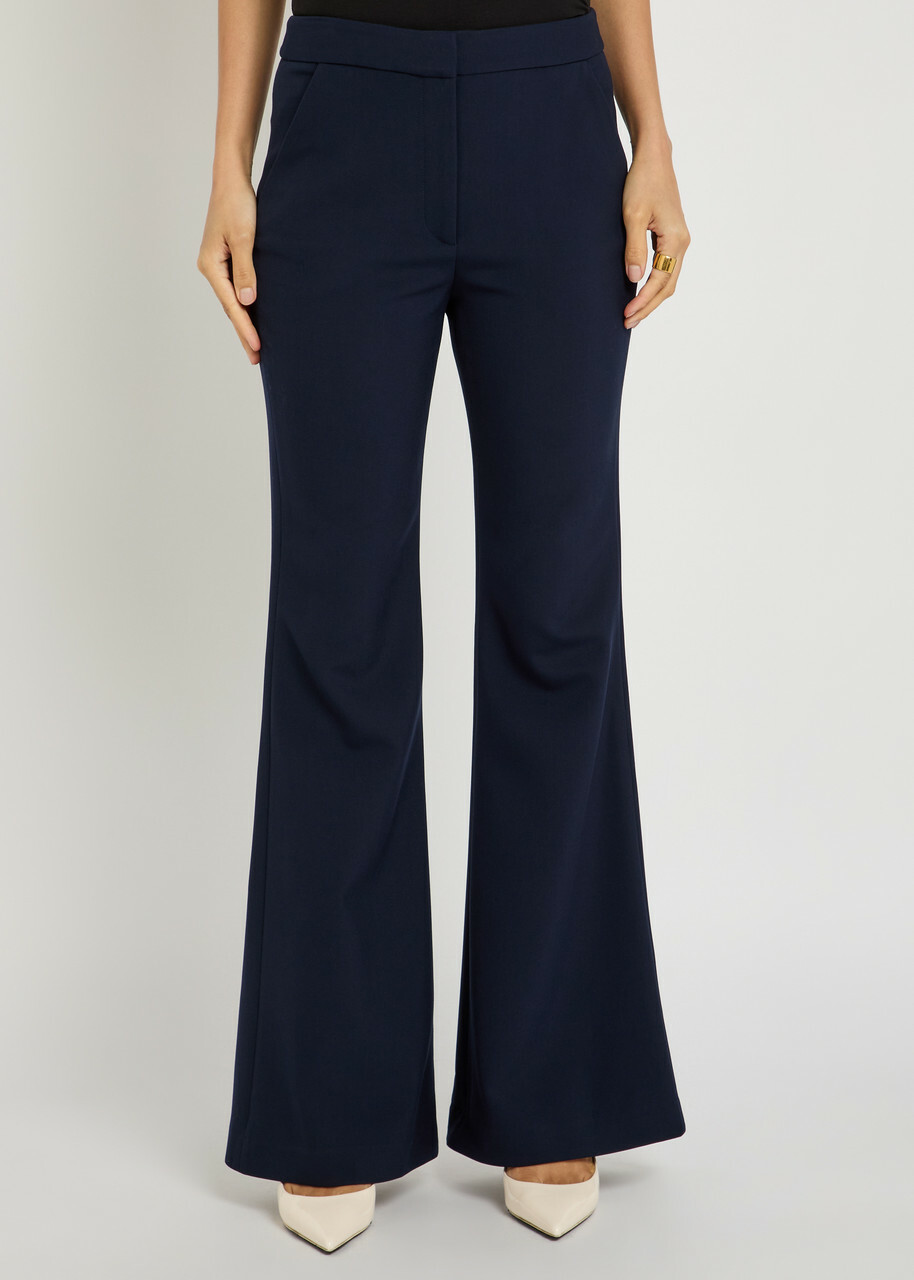Veronica Beard Arden Flared-leg Jersey Trousers Navy