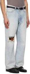 TONYWACK Blue Distressed Loose Straight Jeans