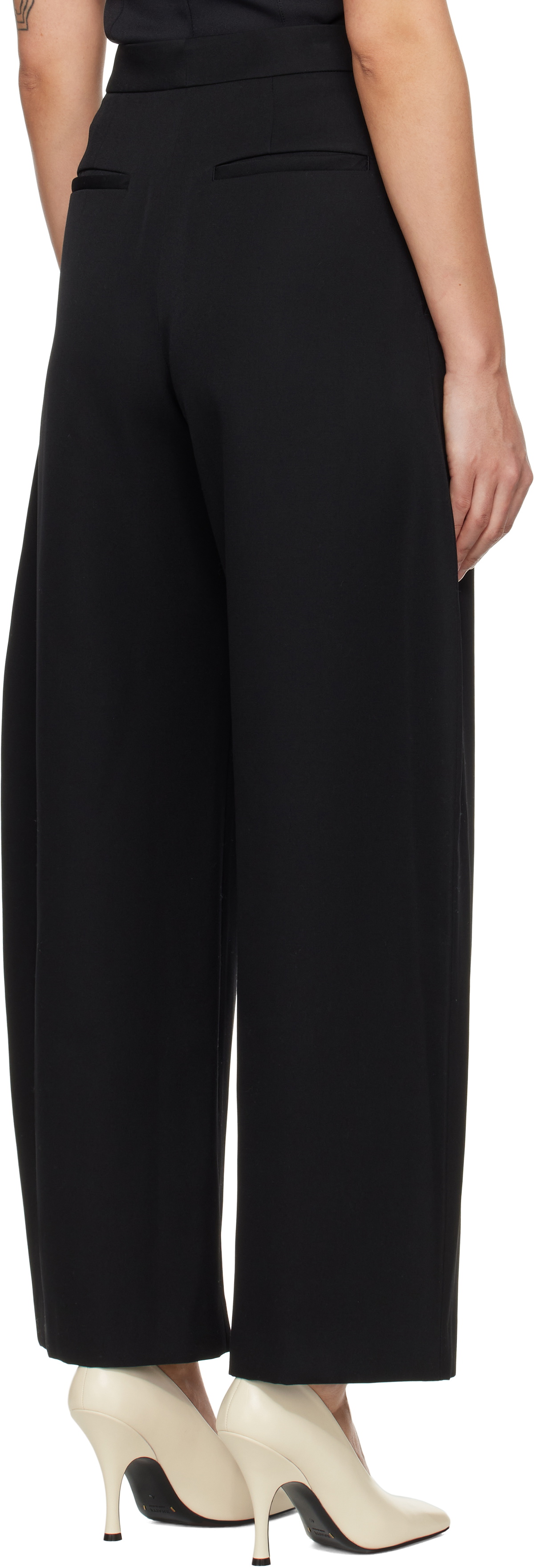 RECTO Black High-Rise Curved Legs Wool Trousers
