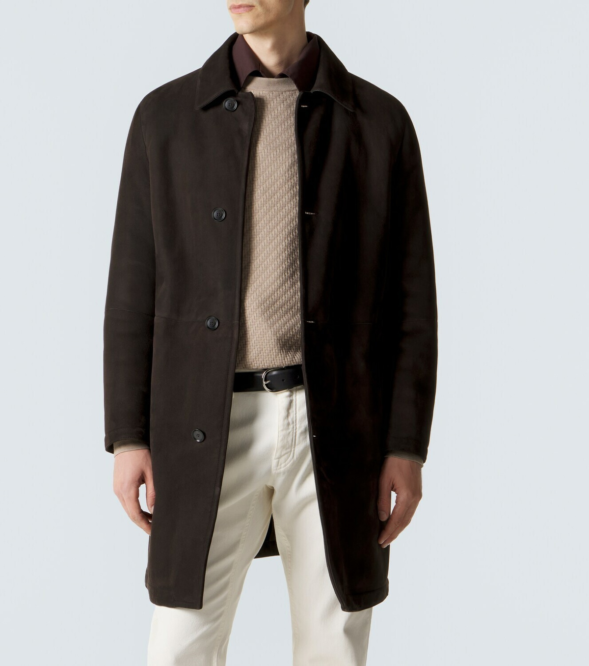 Brioni Shearling-lined suede coat