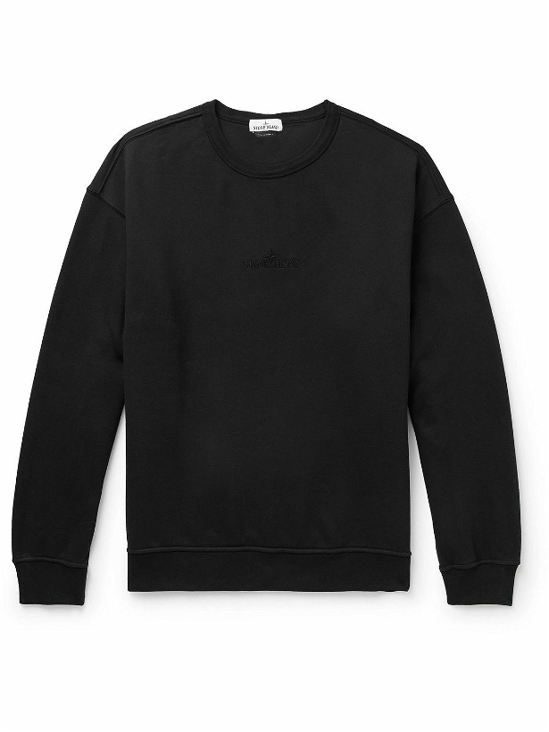 Photo: Stone Island - Logo-Embroidered Garment-Dyed Cotton-Jersey Sweatshirt - Black