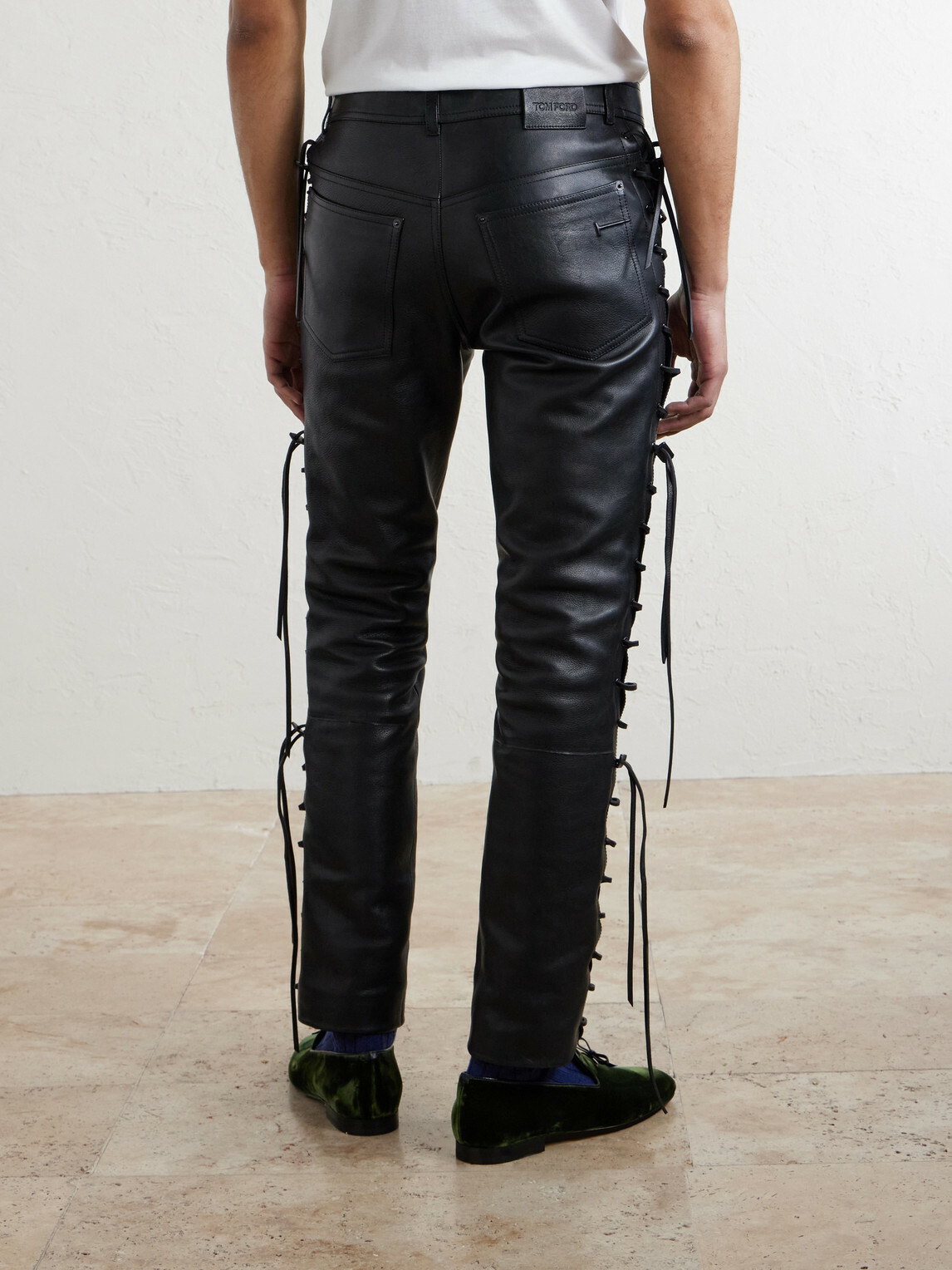 TOM FORD - Straight-Leg Full-Grain Leather Trousers - Black