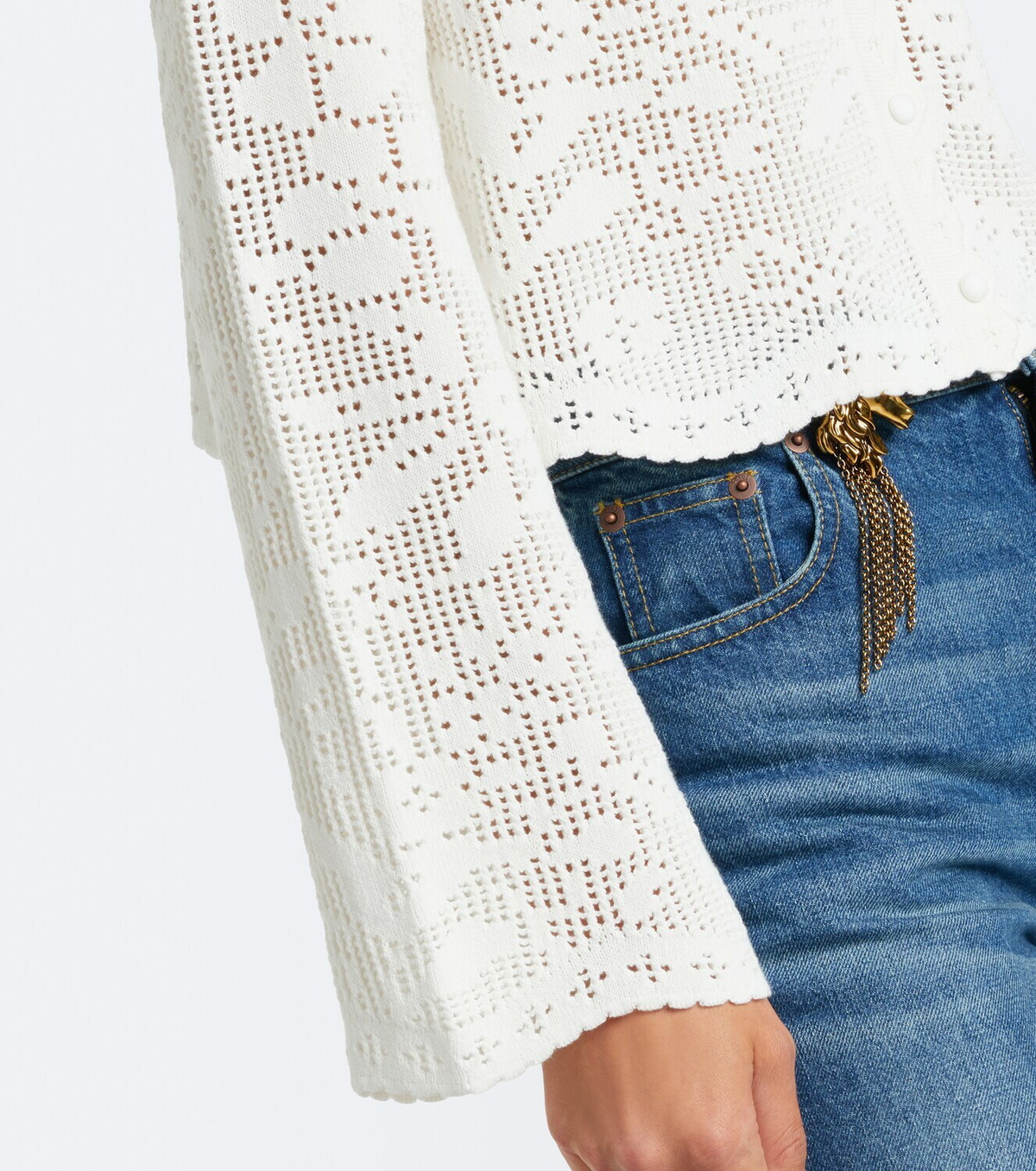 Chloé Pointelle scalloped cotton cardigan