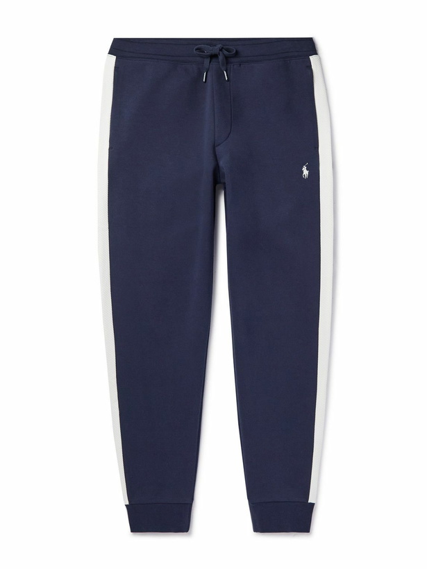 Photo: Polo Ralph Lauren - Wimbledon Tapered Mesh-Trimmed Cotton-Blend Sweatpants - Blue