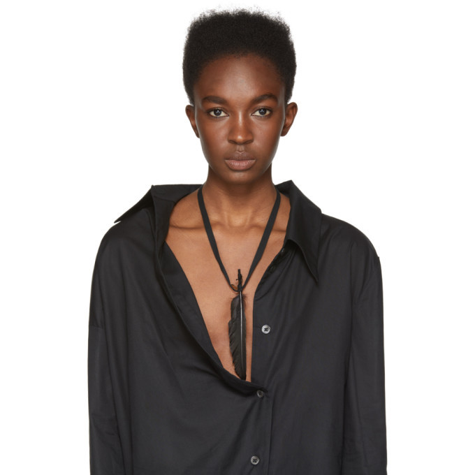 Ann Demeulemeester SSENSE Exclusive Black Ribbon and Feather Necklace