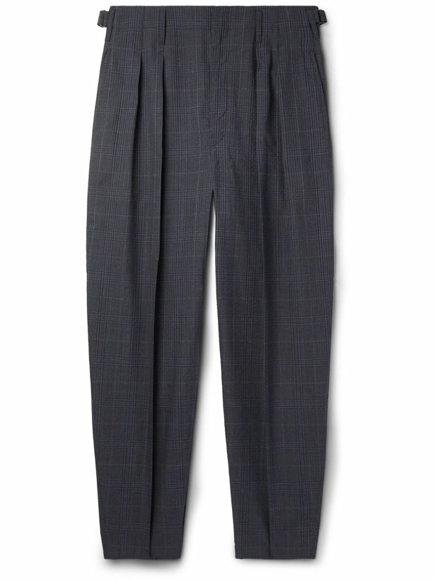 Photo: Lemaire - Tapered Pleated Checked Wool-Seersucker Trousers - Black