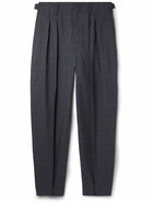 Lemaire - Tapered Pleated Checked Wool-Seersucker Trousers - Black