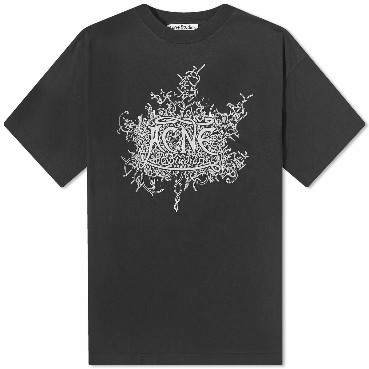Acne StudiosアクネストゥディオスExtorr Devil Logo Tシャツ Acne Studios Men's Extorr Devil Logo T-Shirt in Faded Black