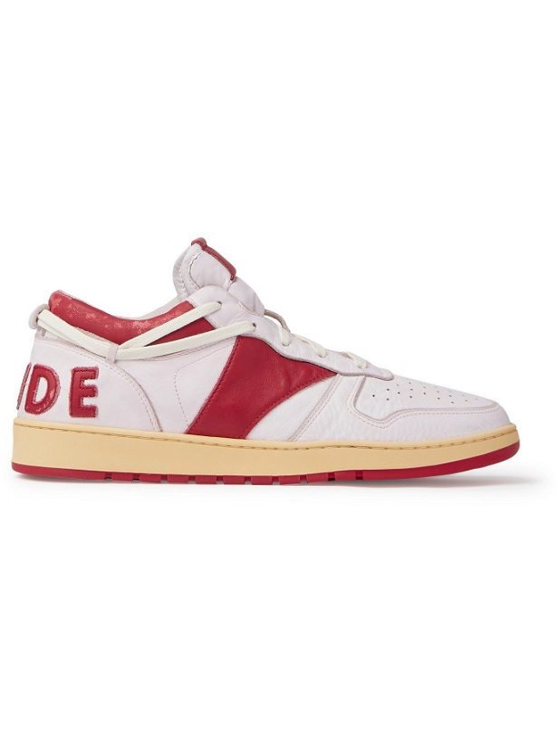 Photo: RHUDE - Rhecess Distressed Leather Sneakers - Red - 8