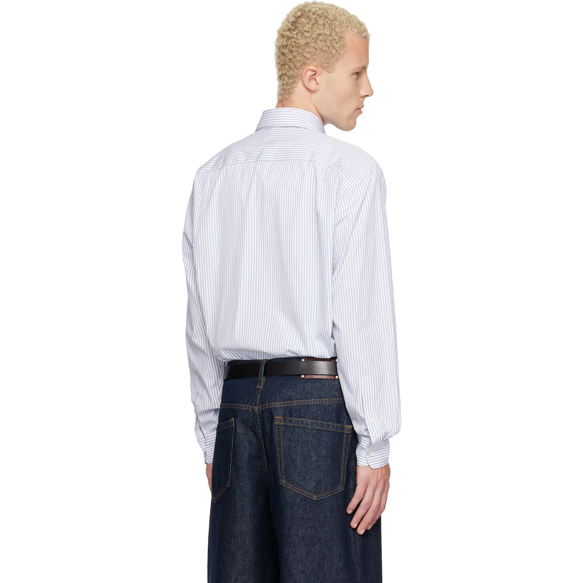 Burberry White & Blue Relaxed Fit Striped Cotton Shirt