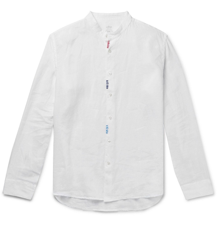 Photo: Altea - Slim-Fit Embroidered Grandad-Collar Linen Shirt - White