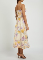 Zimmermann Luna Floral-appliquéd Linen and Silk-blend Midi Dress Cream