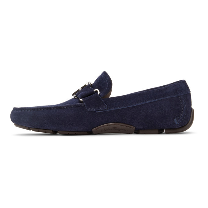 Salvatore Ferragamo Blue Suede Ornament Driver Loafers  display picture 1