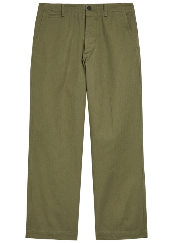Photo: Drake's Herringbone Wide-leg Chino Trousers Khaki