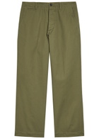 Drake's Herringbone Wide-leg Chino Trousers Khaki