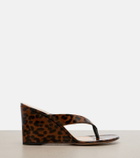 Gianvito Rossi Leopard-print leather wedge thong sandals